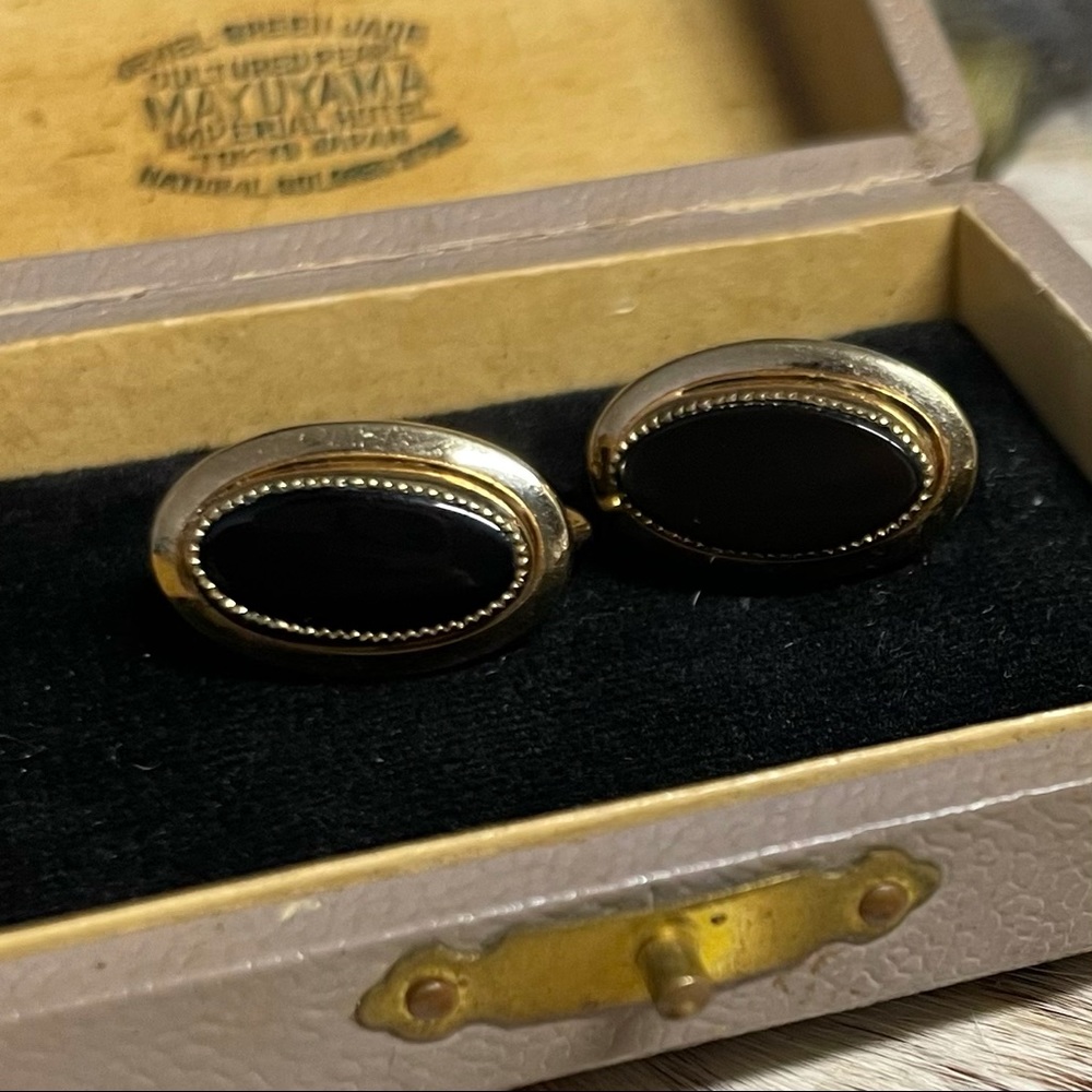 Vintage GF Onyx Screw Back Earrings